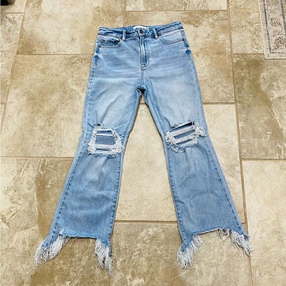 Hidden LA 27x26 High Rise Crop Flare Jeans Distressed Fray Hem Stretch - Picture 4 of 11